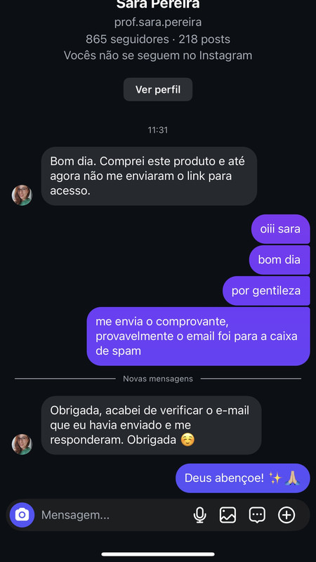 Depoimento do Instagram